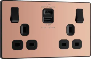 BG Evolve PCDCP22UAC22B 13A Double Switched Power Socket   USB A C (22W) - Polished Copper (Black)