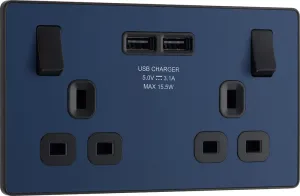 BG Evolve PCDDB22U3Bx5 13A Double Switched Power Socket   2xUSB(3.1A) - Matt Blue (Black) (5 Pack)