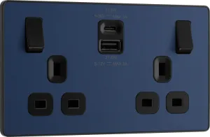 BG Evolve PCDDB22UAC22B 13A Double Switched Power Socket   USB A C (22W) - Matt Blue (Black)