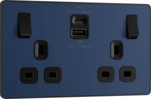BG Evolve PCDDB22UAC45B 13A Double Switched Power Socket   USB A C (45W) - Matt Blue (Black)