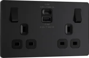 BG Evolve PCDMB22UAC22B 13A Double Switched Power Socket   USB A C (22W) - Matt Black (Black)