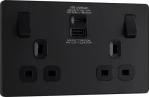 BG Evolve PCDMB22UAC30B 13A Double Switched Power Socket   USB C 30W   USB A(3.1A) - Matt Black (Black)