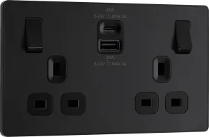 BG Evolve PCDMB22UAC45B 13A Double Switched Power Socket   USB A C (45W) - Matt Black (Black)