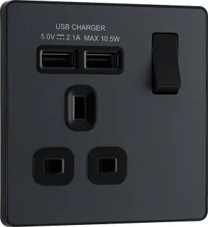 BG Evolve PCDMG21U2B 13A Single Switched Power Socket   2xUSB(2.1A) - Matt Grey (Black)
