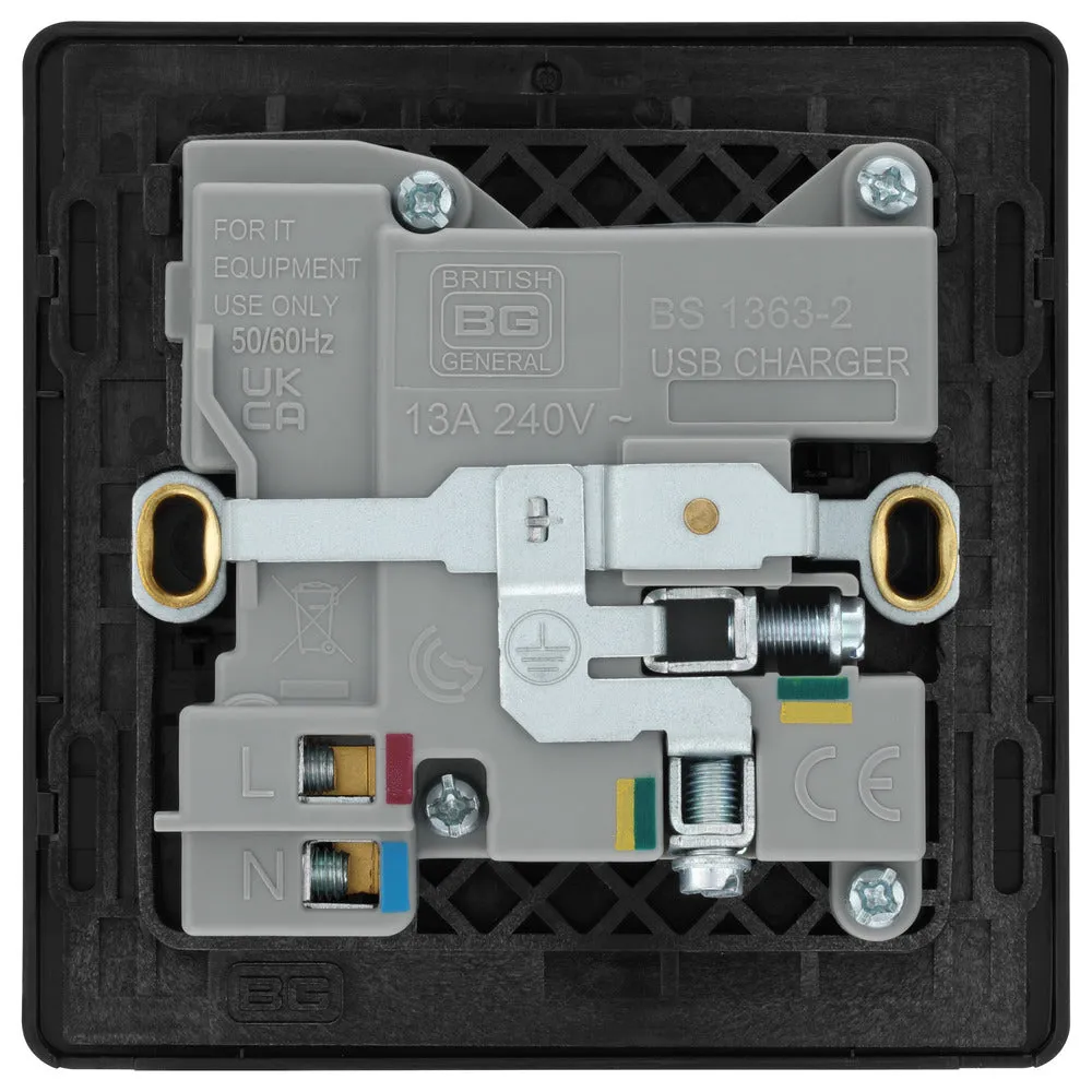 BG Evolve PCDMG21UAC18B 13A Single Switched Power Socket   USB A C (18W) - Matt Grey (Black)