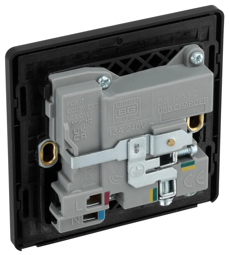 BG Evolve PCDMG21UAC18B 13A Single Switched Power Socket   USB A C (18W) - Matt Grey (Black)