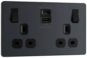 BG Evolve PCDMG22UAC45B 13A Double Switched Power Socket   USB A C (45W) - Matt Grey (Black)