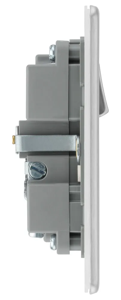 BG FBS21UAC18G Flatplate Screwless 13A Single Switched Power Socket   USB A C (18W) - Brushed Steel   Grey Insert
