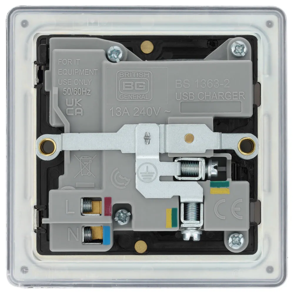 BG FFB21UAC18B Flatplate Screwless 13A Single Switched Power Socket   USB A C (18W) - Matt Black   Black Insert