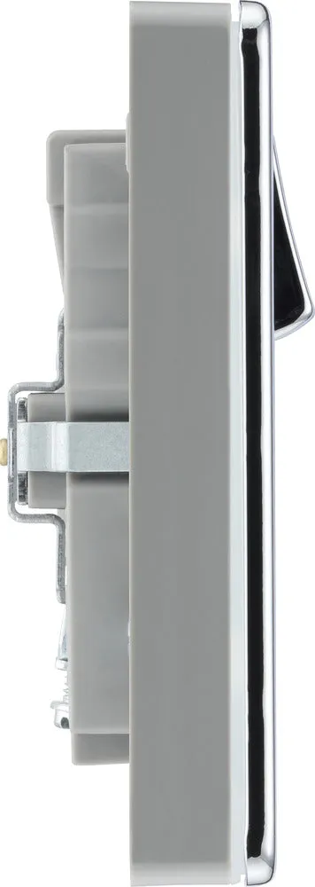 BG FPC22UAC22G Flatplate Screwless 13A Double Switched Power Socket   USB A C (22W) - Polished Chrome   Grey Insert
