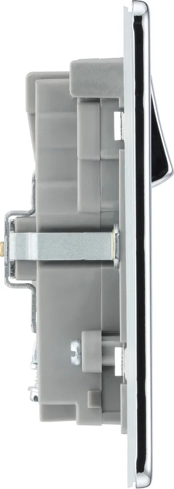 BG FPC22UAC22G Flatplate Screwless 13A Double Switched Power Socket   USB A C (22W) - Polished Chrome   Grey Insert
