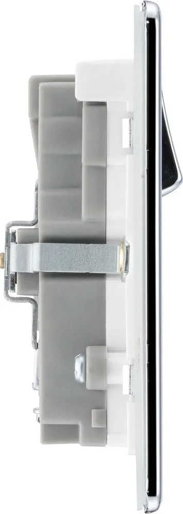 BG FPC22UAC45W Flatplate Screwless 13A Double Switched Power Socket   USB A C (45W) - Polished Chrome   White Insert