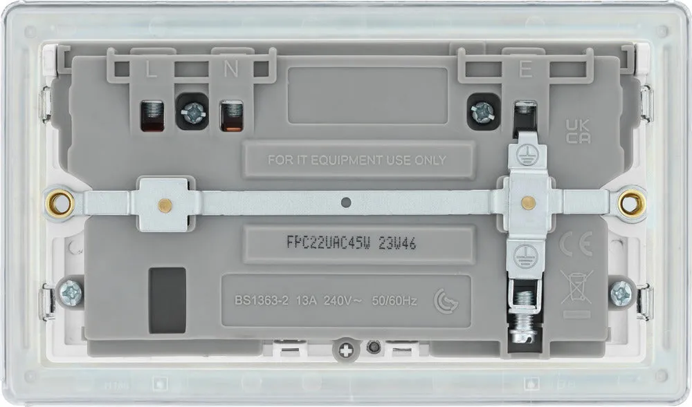 BG FPC22UAC45W Flatplate Screwless 13A Double Switched Power Socket   USB A C (45W) - Polished Chrome   White Insert