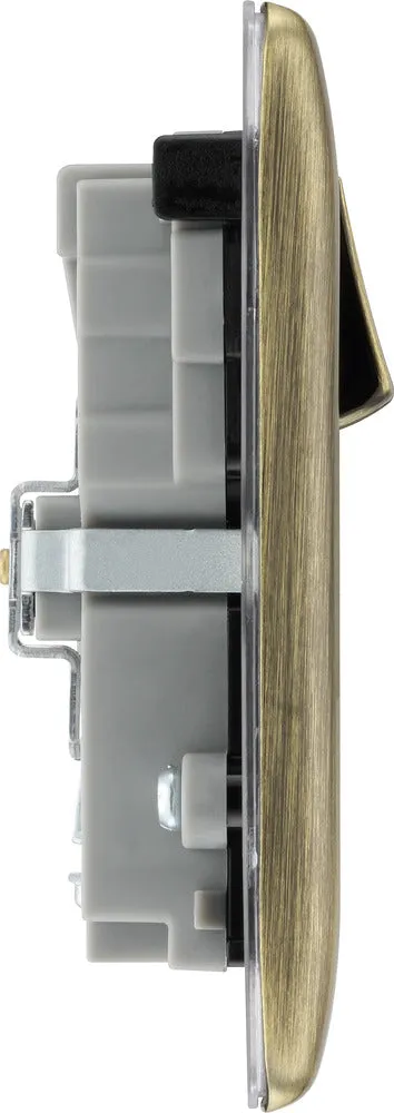 BG NAB22UAC45B Nexus Metal 13A Double Switched Power Socket   USB A C (45W) - Antique Brass   Black Insert