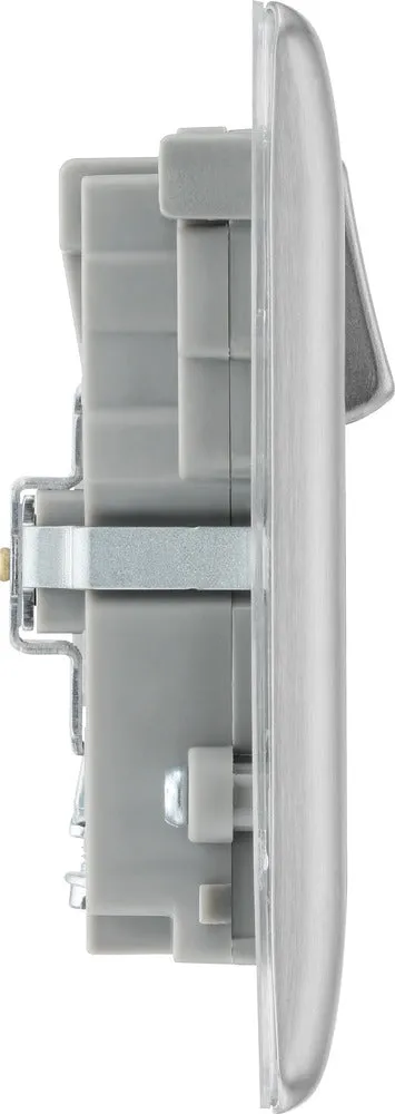 BG NBS22UAC45G Nexus Metal 13A Double Switched Power Socket   USB A C (45W) - Brushed Steel   Grey Insert