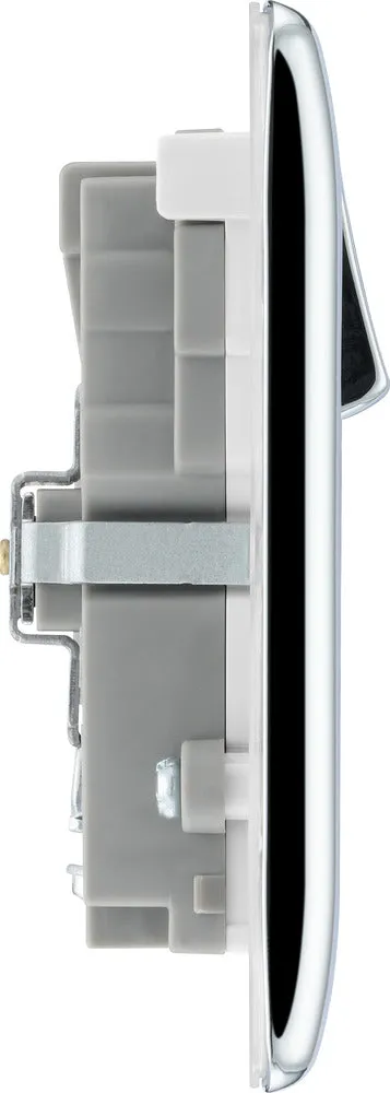 BG NPC22UAC22W Nexus Metal 13A Double Switched Power Socket   USB A C (22W) - Polished Chrome   White Insert