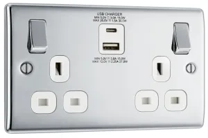 BG NPC22UAC30W Nexus Metal 13A Double Socket   USB A C (30W) - White Insert - Polished Chrome