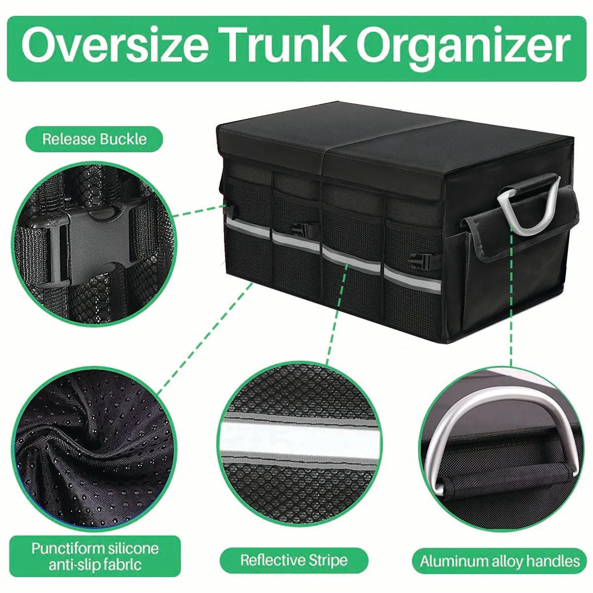 Big Trunk Organizer, Cargo Organizer SUV Trunk Storage Waterproof Collapsible Durable Multi Compartments MS12994
