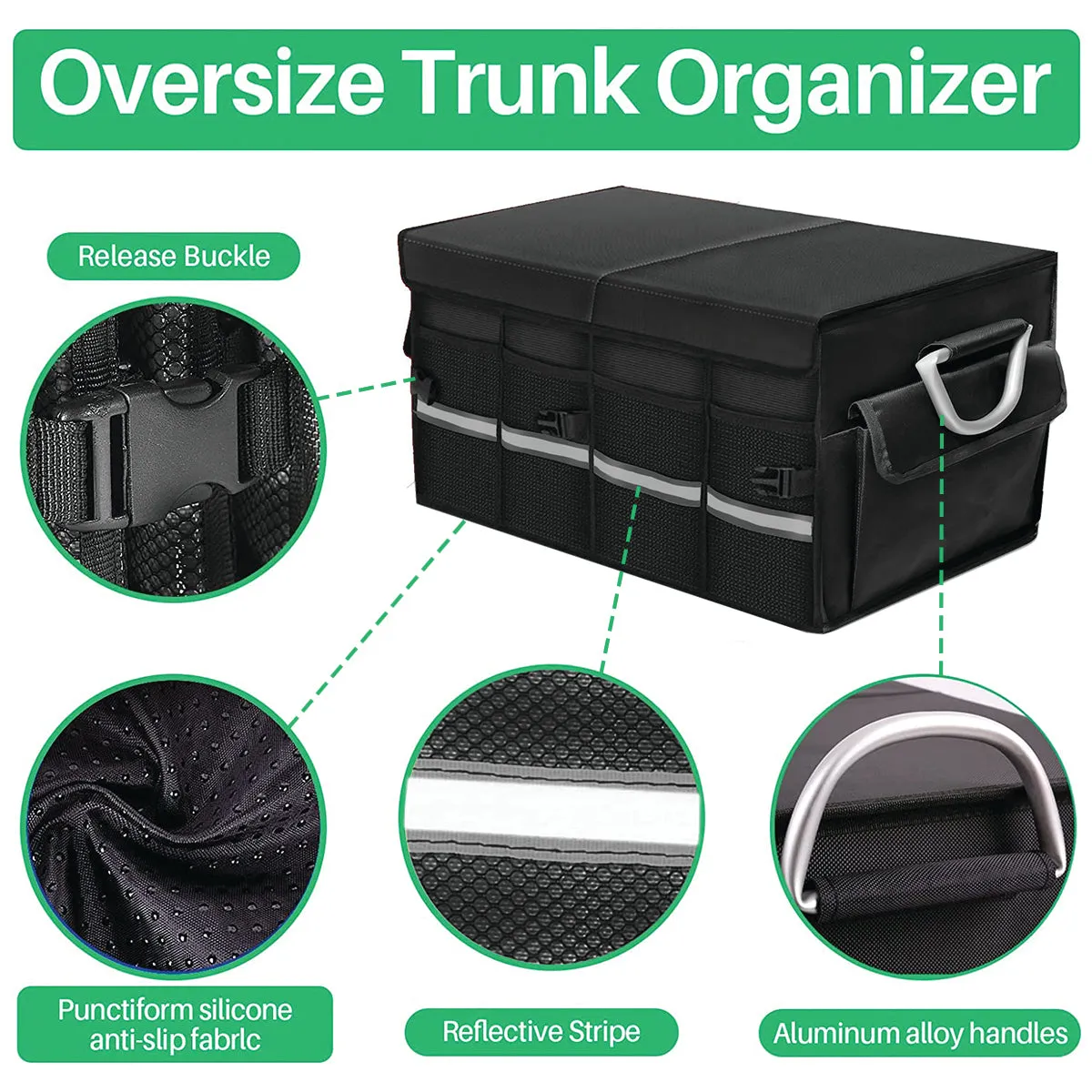 Big Trunk Organizer, Custom-Fit For Car, Cargo Organizer SUV Trunk Storage Waterproof Collapsible Durable Multi Compartments WaKX253