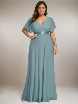 Billie flutter sleeve bridesmaid dress in dusky blue Express NZ wide
