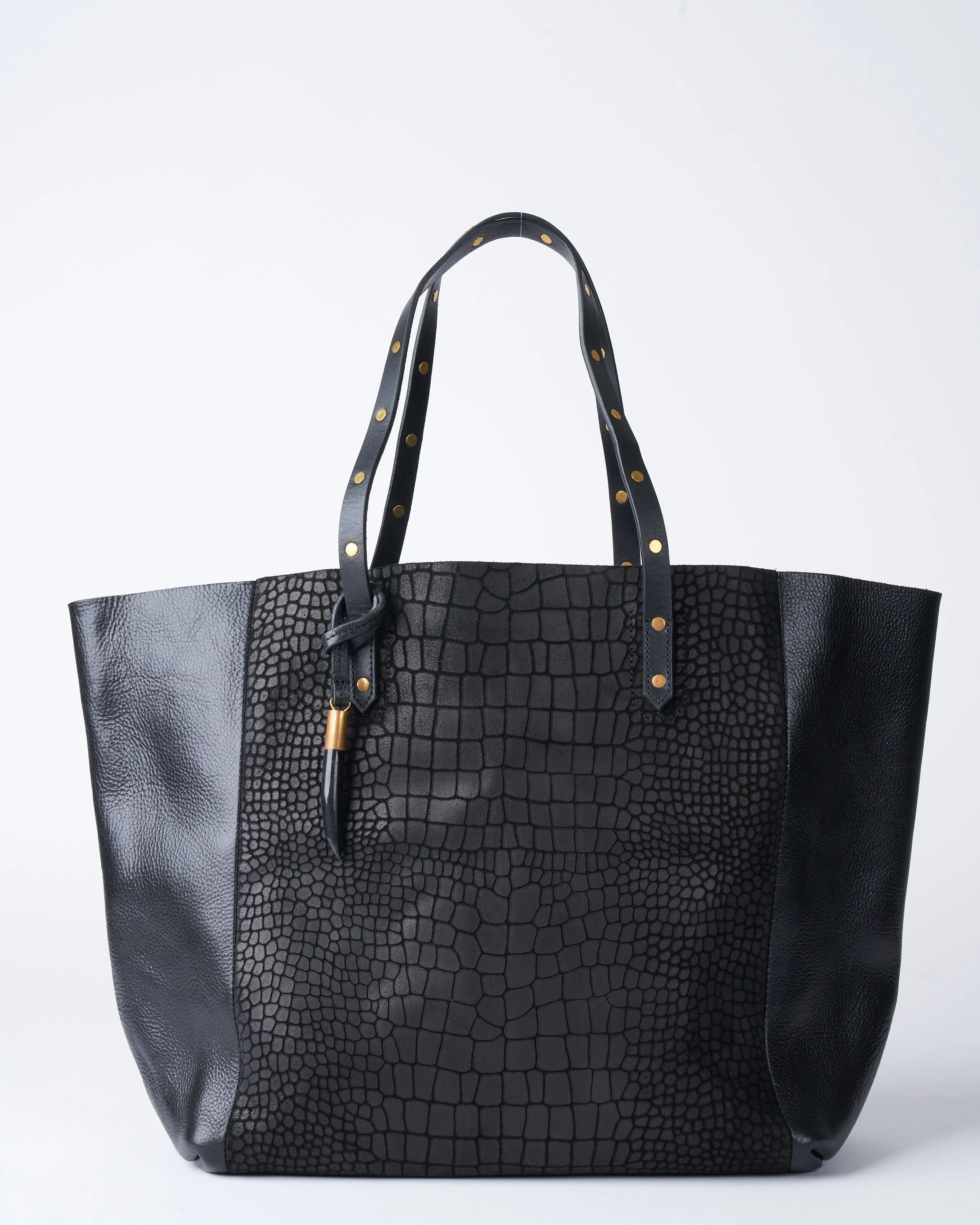 black croco tote - black