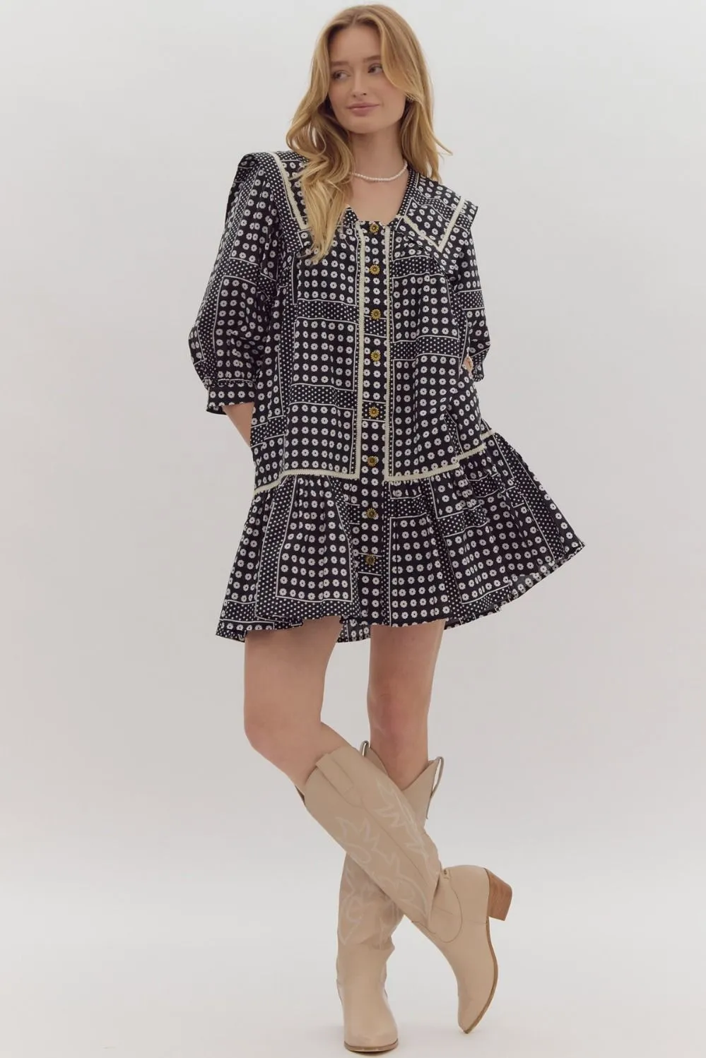 Black Tiered Collared Dress