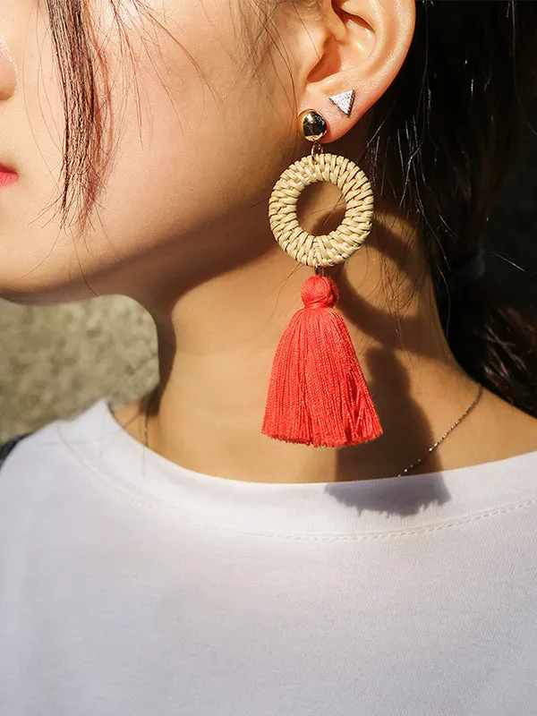 Bohemian Style Round Long Tassel Earrings