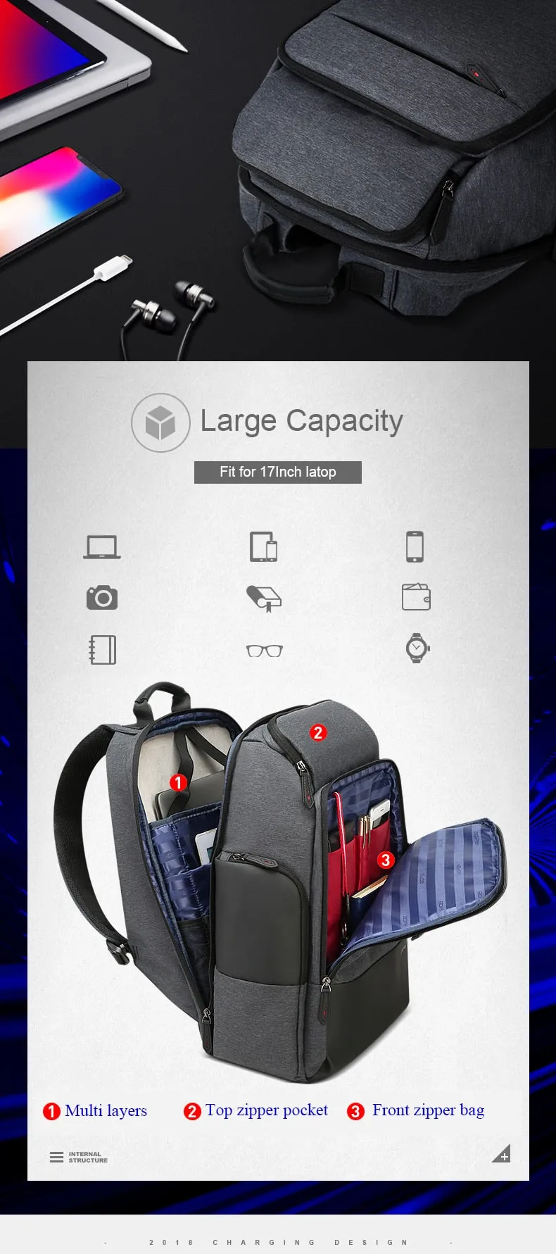 BOPAI™ Anti-Theft 17 inch Laptop Travel Backpack (USB Port)-A0006