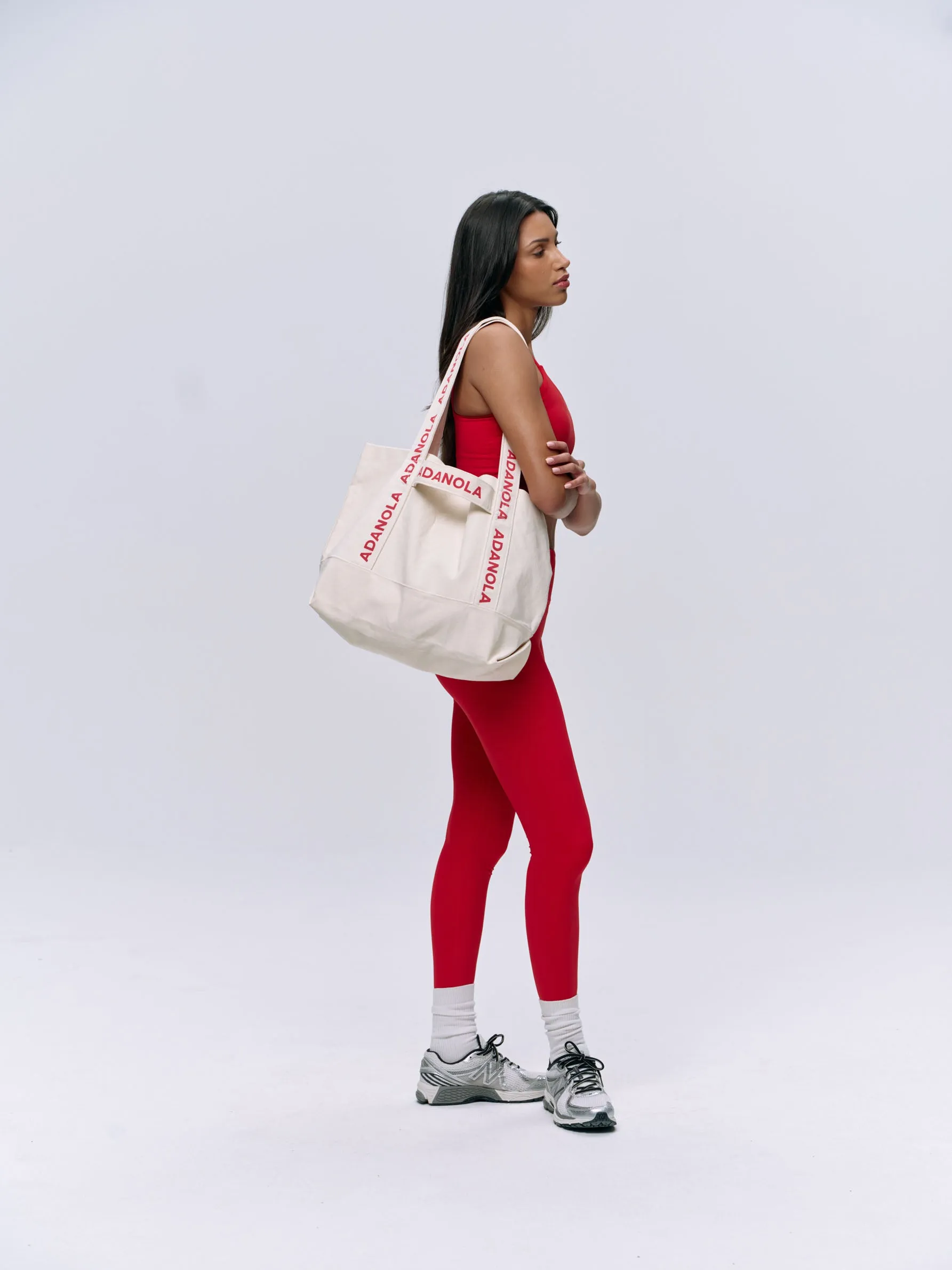 Branded Strap Tote Bag - Cream/Red