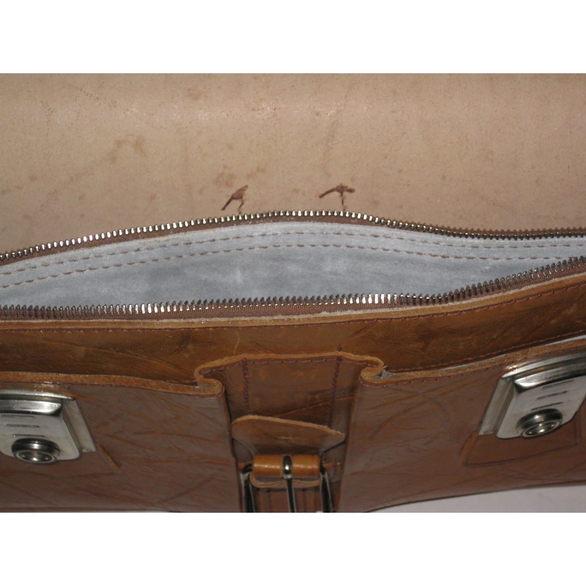 Brown Textured Leather Attache Briefcase