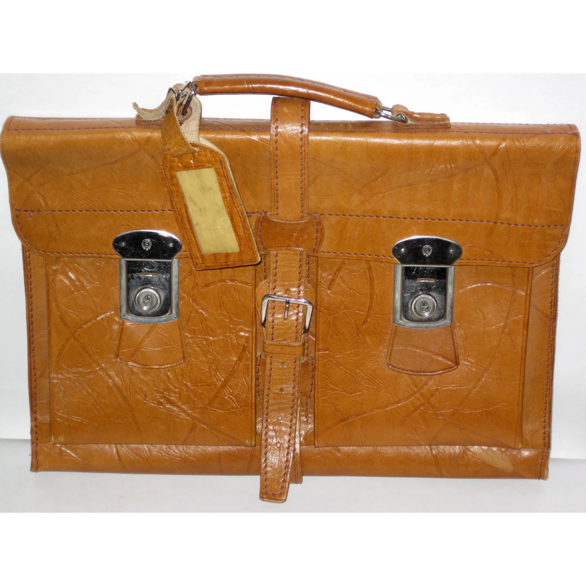 Brown Textured Leather Attache Briefcase