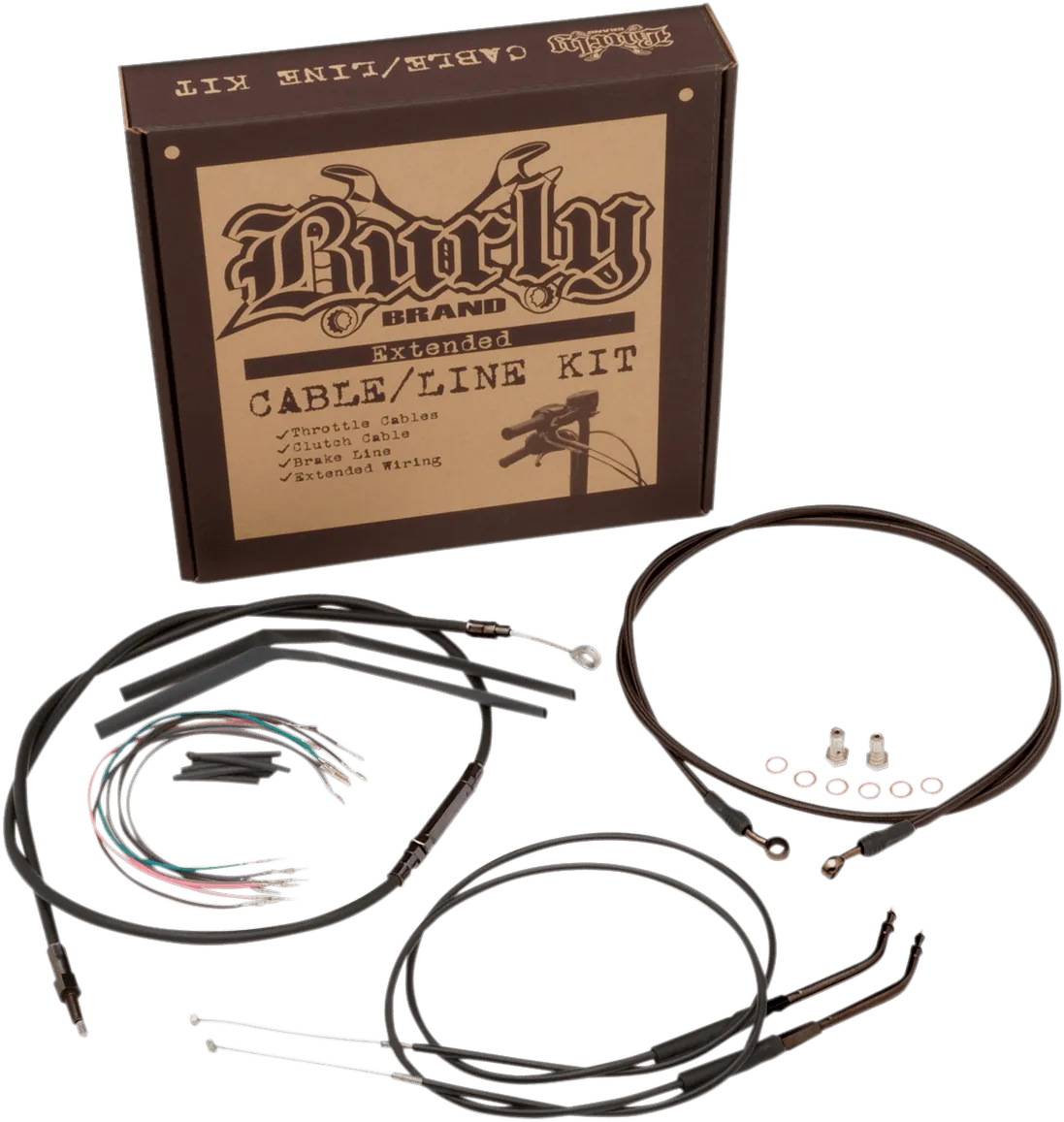 Burly Brand B30-1124 Extended Cable/Brake Line Kit for 14in. Ape Handlebars - Black