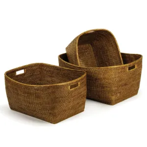 Burma Rattan Family Baskets With Handles, Set Of 3