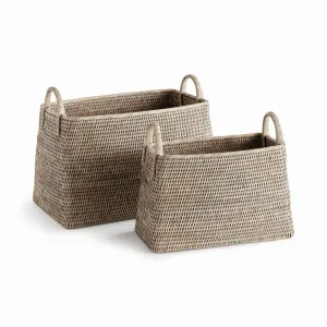 Burma Rattan Narrow Magazine Basket, Set Of 2