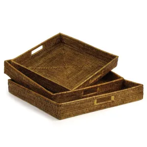 Burma Rattan Ottoman Trays, Set Of 3