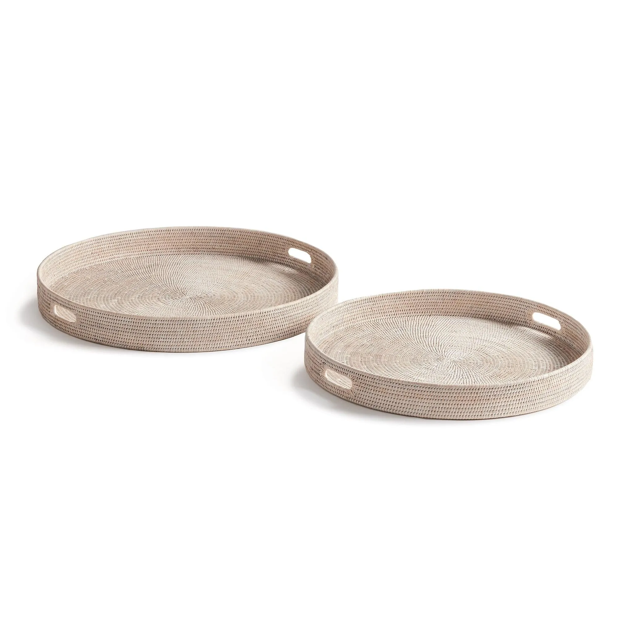 Burma Rattan Round Ottoman Trays Large, Set Of 2
