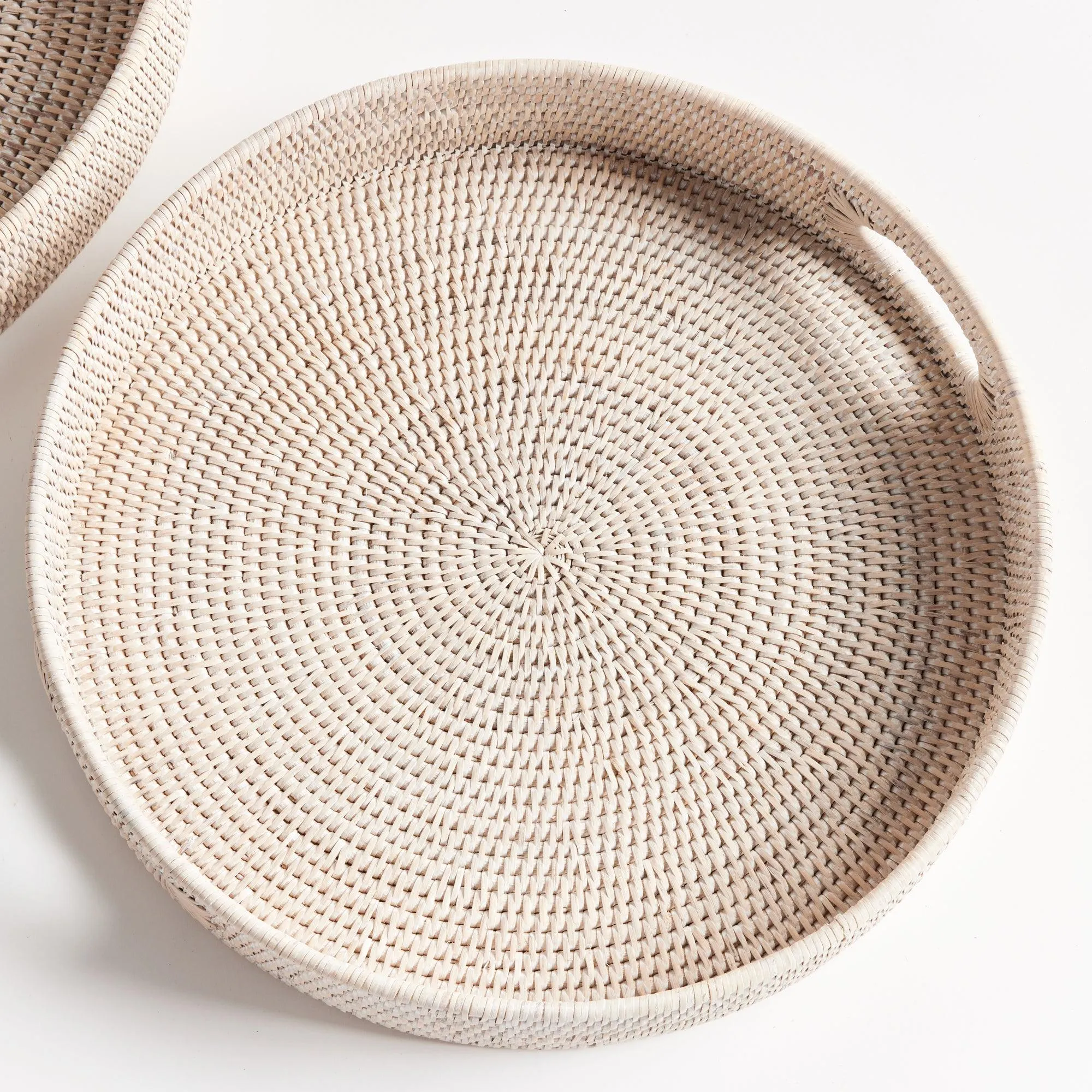 Burma Rattan Round Ottoman Trays Small, Set Of 2