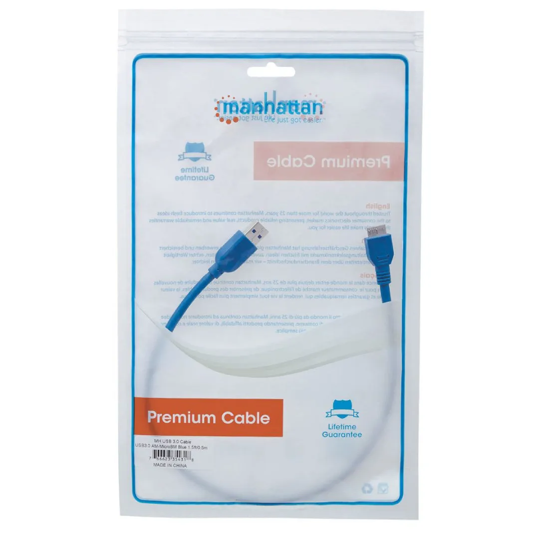 CABLE DE DATOS USB 3.0 MANHATTAN (354318) 0,5 mts