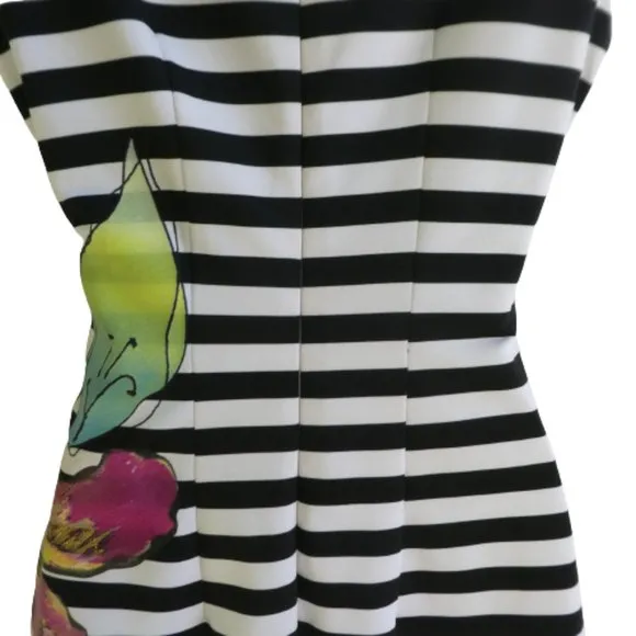 Cache USA Floral Striped Tank Dress Light Scuba Body Con Back Zip Sheath Stretch