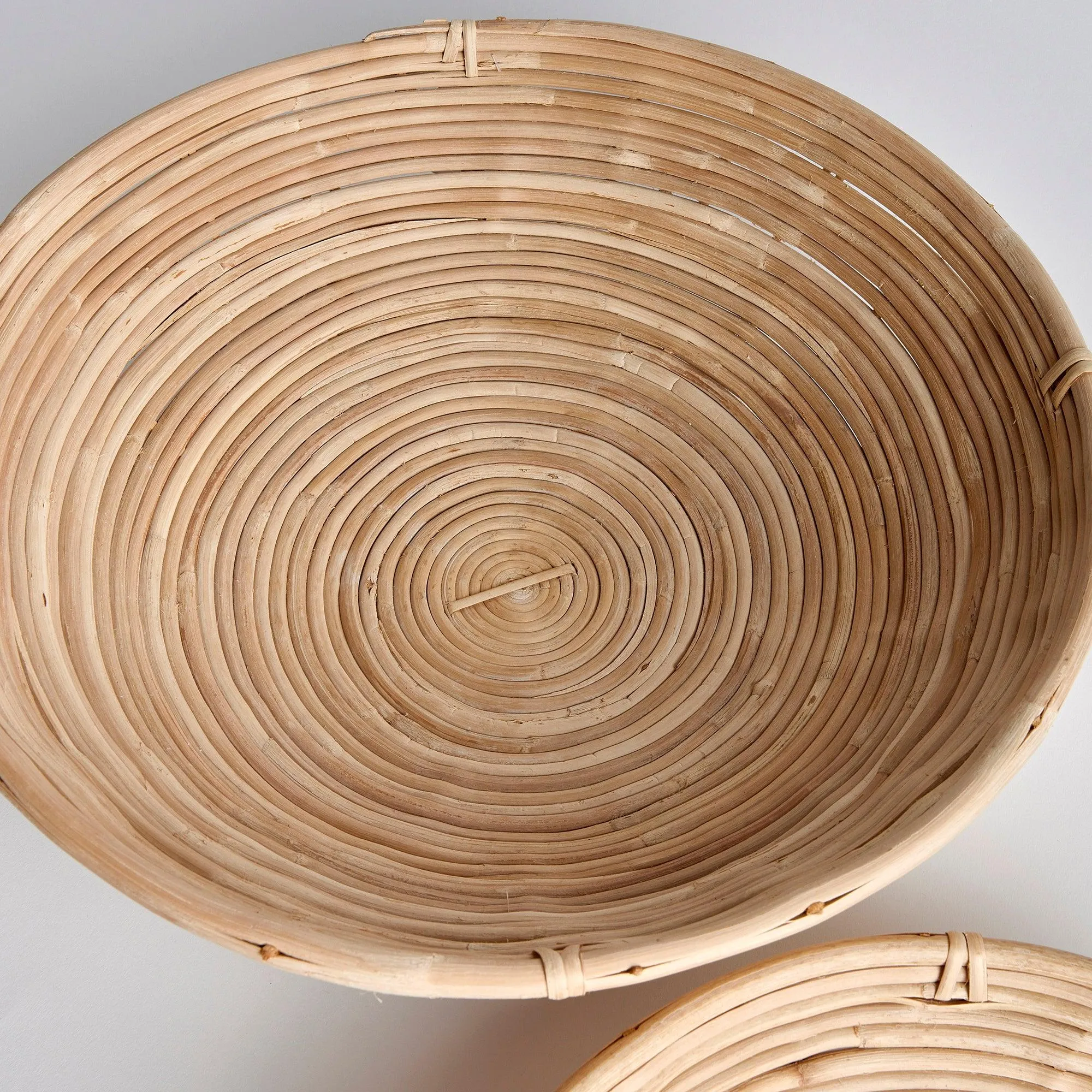 Cane Rattan Low Bowls, Set Of 2