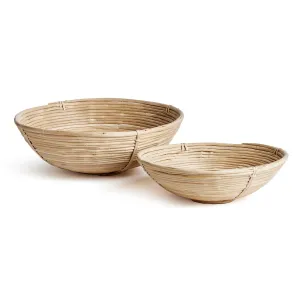 Cane Rattan Low Bowls, Set Of 2