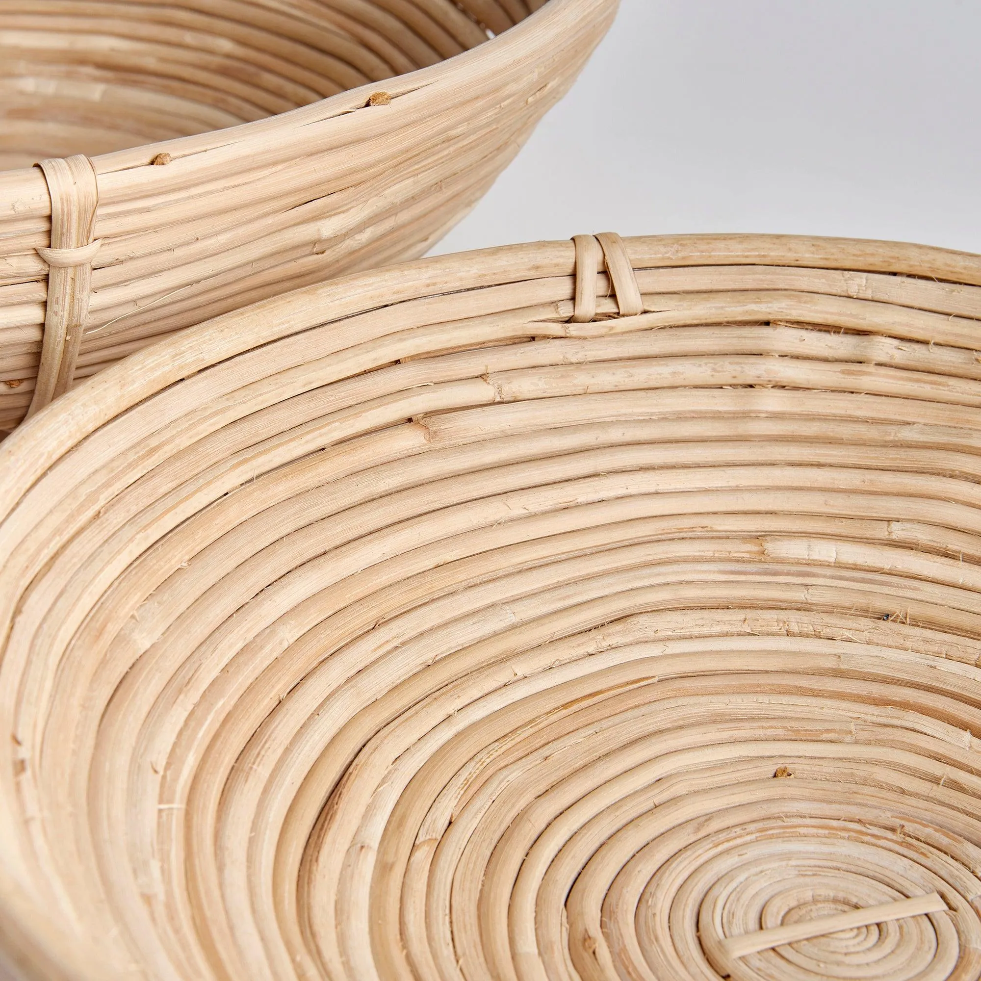 Cane Rattan Low Bowls, Set Of 2