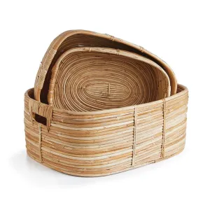 Cane Rattan Rectangular Baskets, Set Of 3