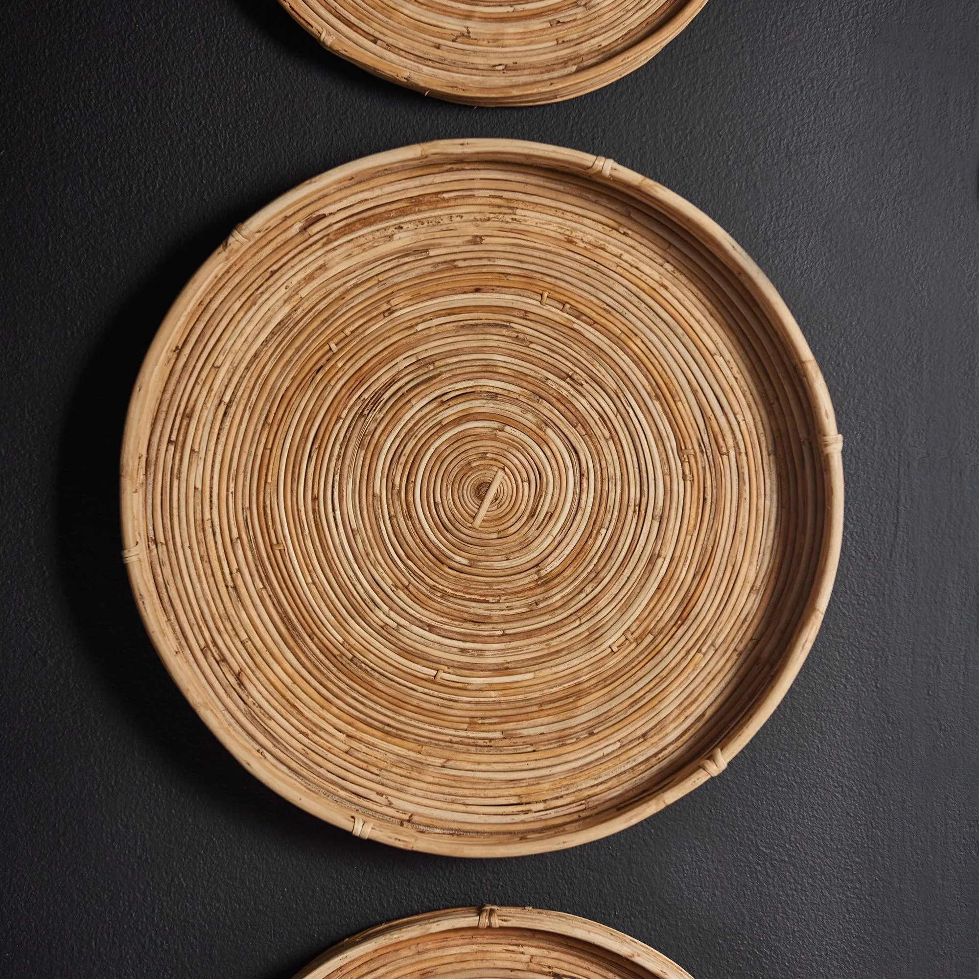 Cane Rattan Round Tray, Set Of 3