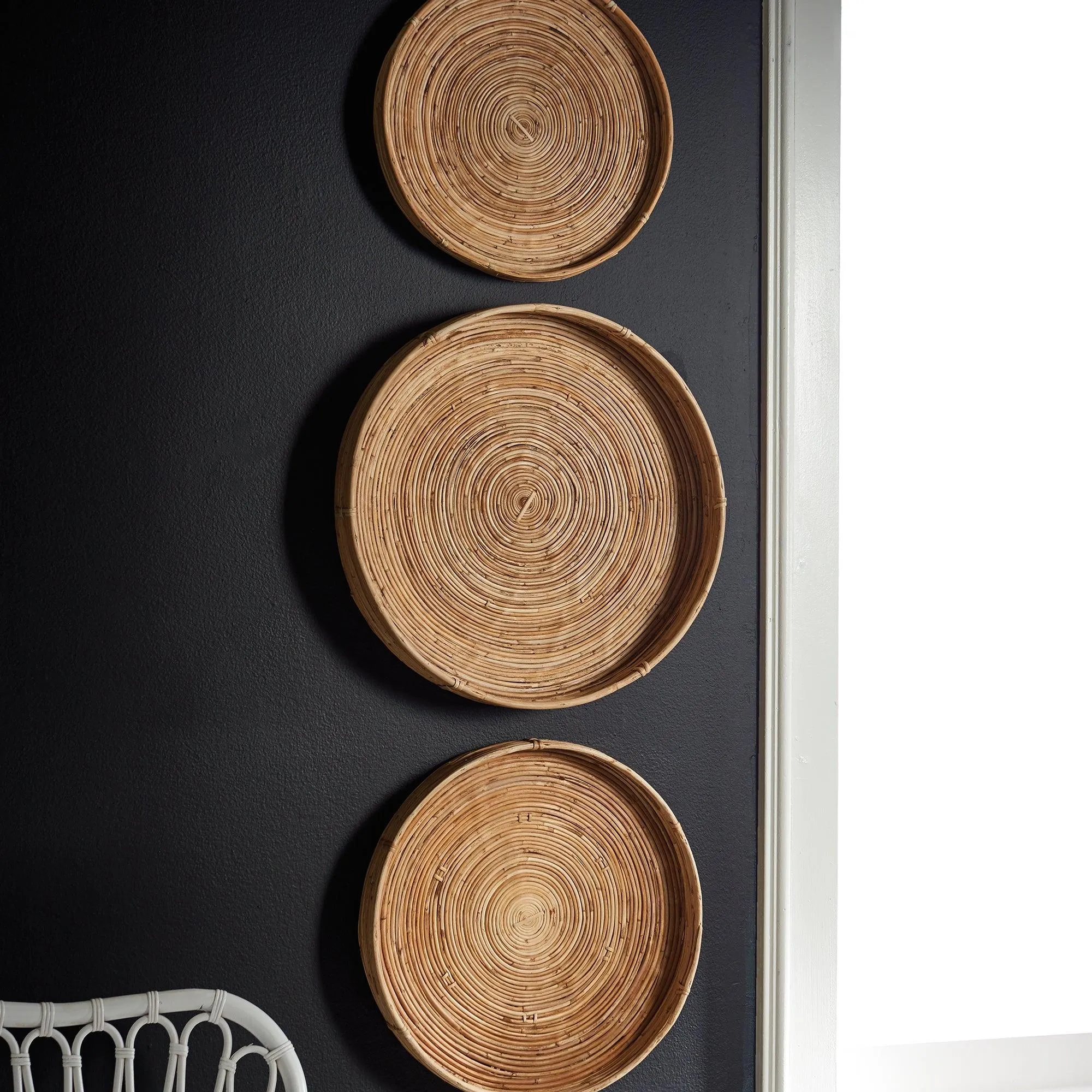 Cane Rattan Round Tray, Set Of 3