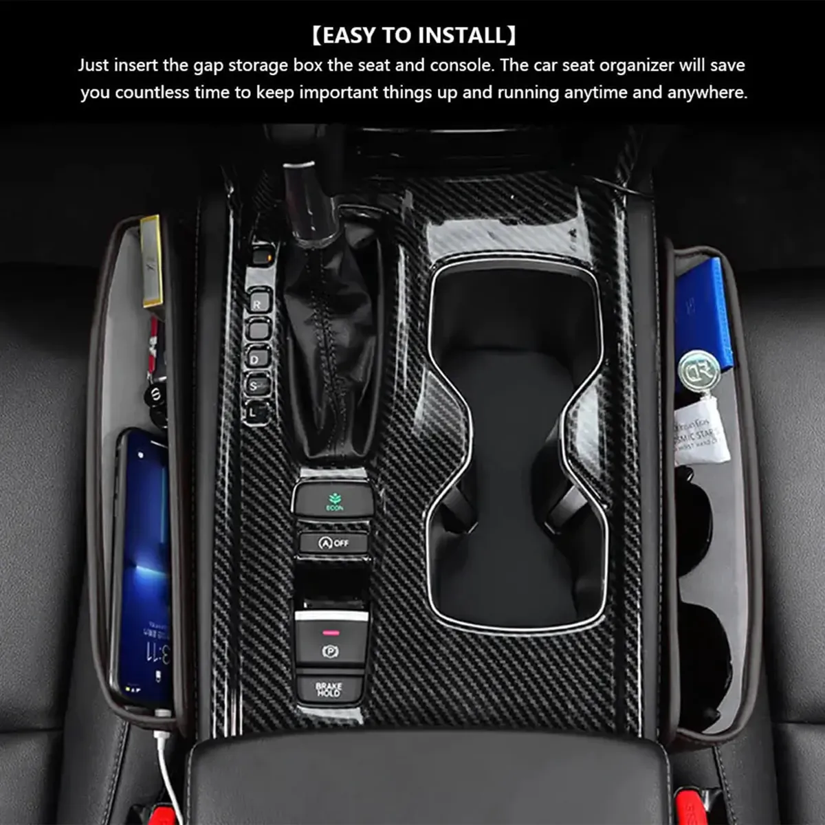 Car Seat Gap Filler Organizer, Custom-Fit For Car, Multifunctional PU Leather Console Side Pocket Organizer for Cellphones, Cards, Wallets, Keys WAAC226