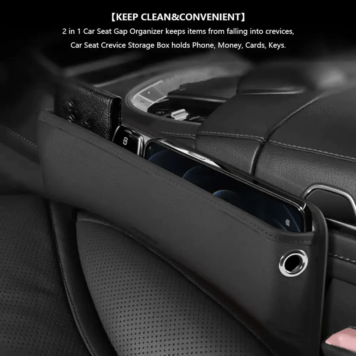 Car Seat Gap Filler Organizer, Custom-Fit For Car, Multifunctional PU Leather Console Side Pocket Organizer for Cellphones, Cards, Wallets, Keys WAAC226