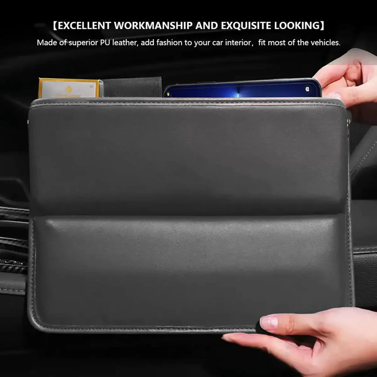 Car Seat Gap Filler Organizer, Custom-Fit For Car, Multifunctional PU Leather Console Side Pocket Organizer for Cellphones, Cards, Wallets, Keys WAAC226