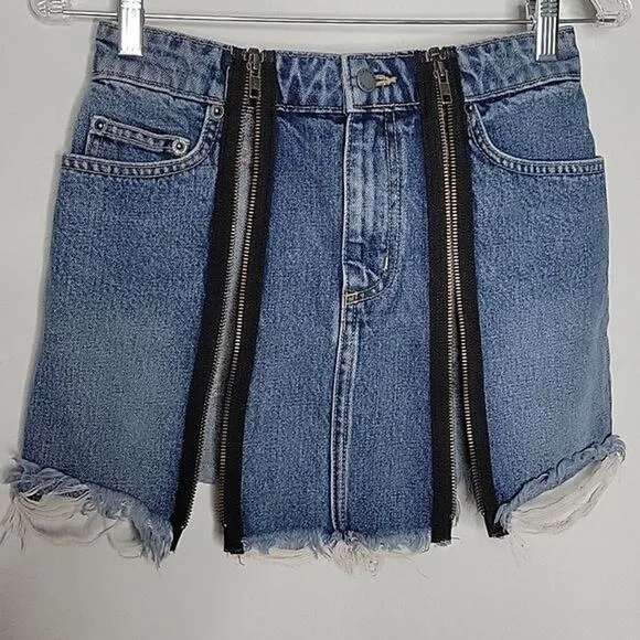 CARMAR Odessa Colin Double Zip Front Cotton Denim Mini Skirt Women's 27