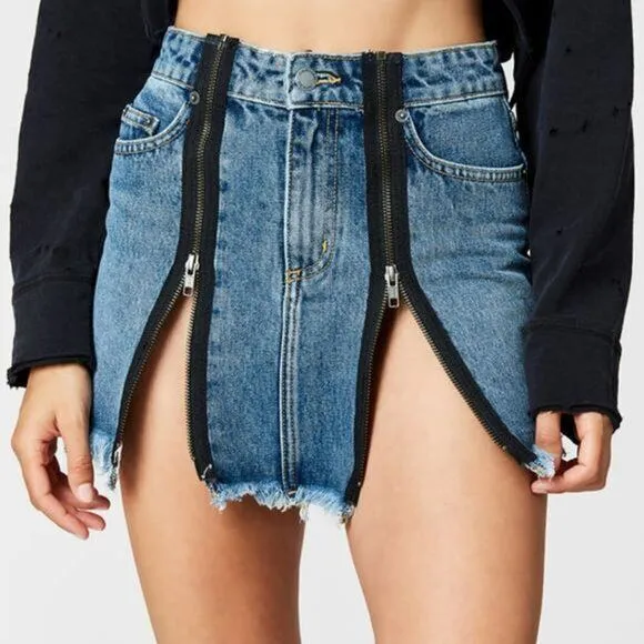 CARMAR Odessa Colin Double Zip Front Cotton Denim Mini Skirt Women's 27
